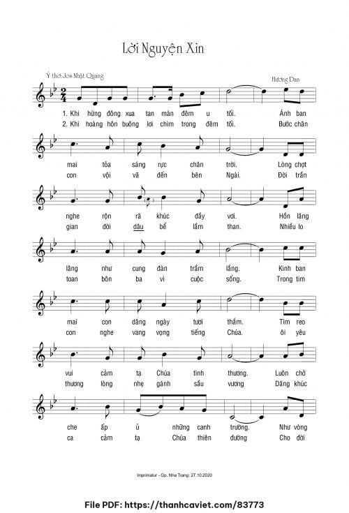 Lời nguyện xin - Sr. Hương Đan - Thơ: Jos Nhật Quang - trang 1