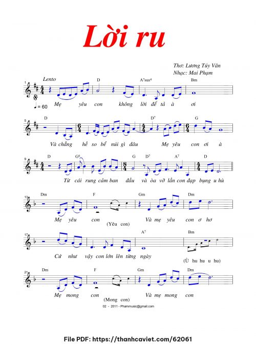Lời ru - Mai Phạm - Thơ: Lương Túy Vân - trang 1