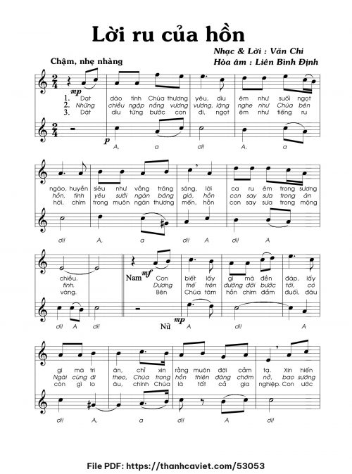 Lời ru của hồn - Lm. Văn Chi (Hòa âm: Liên Bình Định) - trang 1