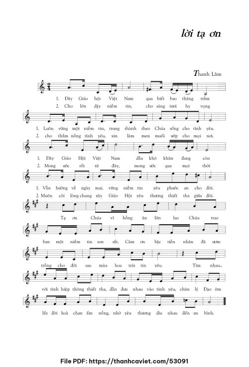 Lời tạ ơn - Thanh Lâm (Song Mộc) - trang 1