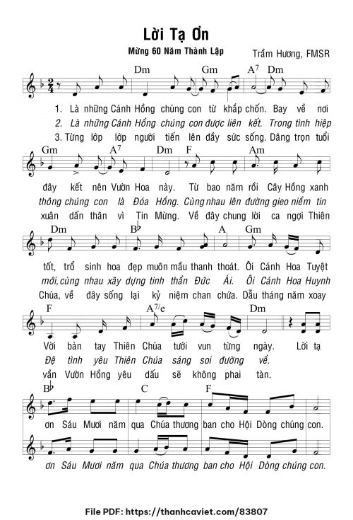 Lời tạ ơn - Sr. Trầm Hương - trang 1