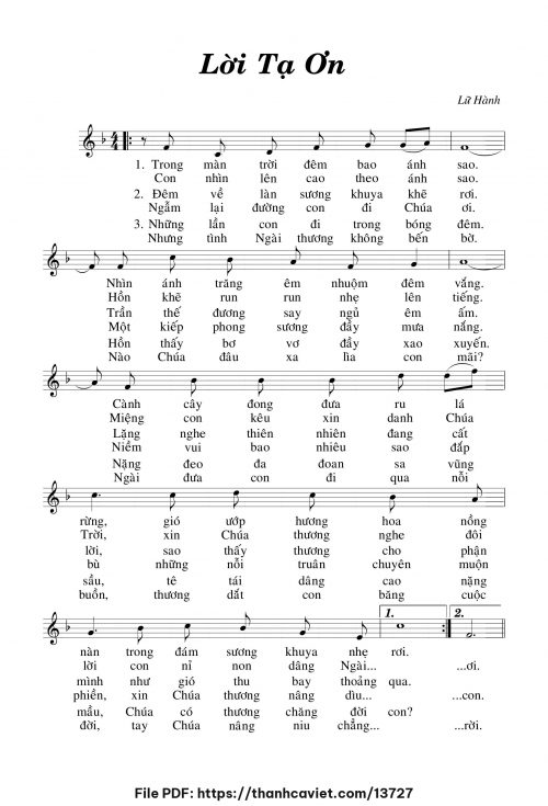 Lời tạ ơn - Lữ Hành - trang 1