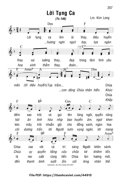 Lời tụng ca - Lm. Kim Long - trang 1