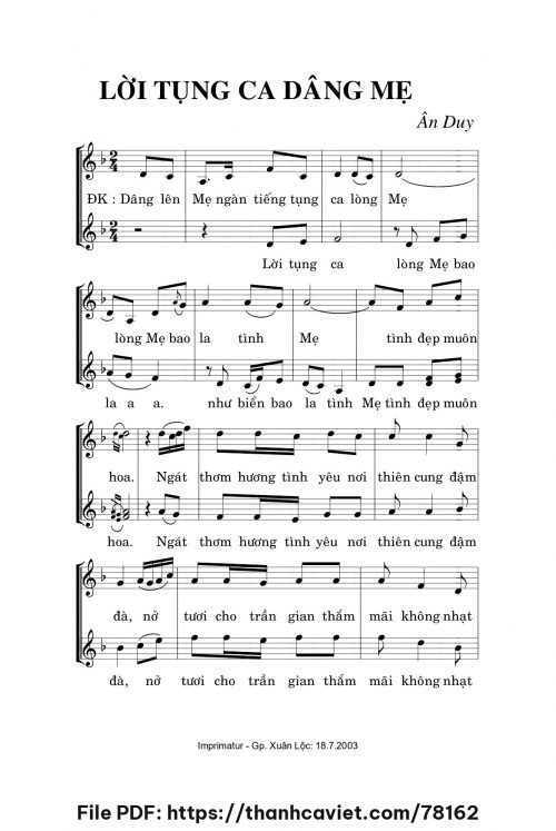 Lời tụng ca dâng Mẹ - Ân Duy - trang 1