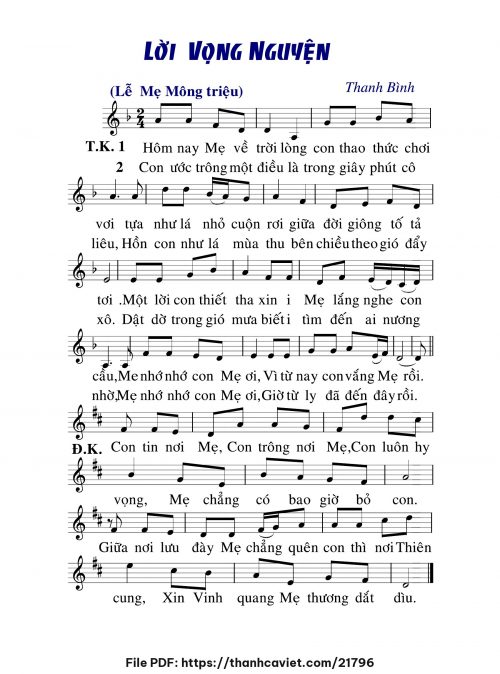 Lời vọng nguyện - Lm. Thanh Bình - trang 1