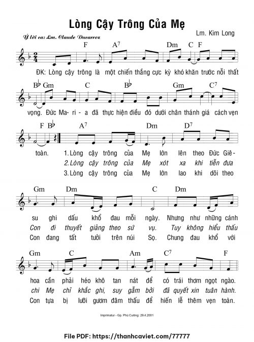 Lòng cậy trông của Mẹ - Lm. Kim Long - trang 1