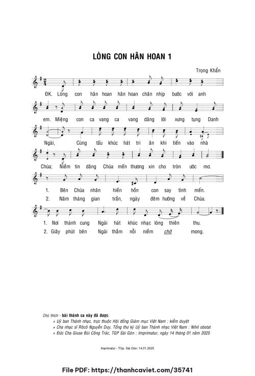 Lòng con hân hoan 1 - Lm. Trọng Khẩn - trang 1