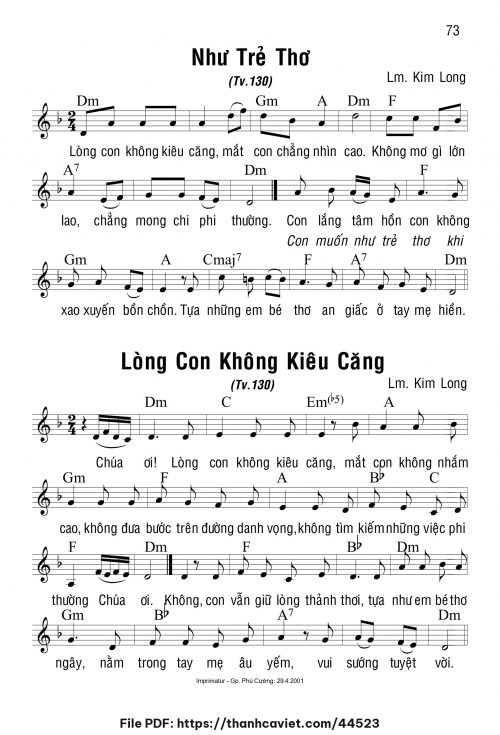 Lòng con không kiêu căng - Lm. Kim Long - trang 1