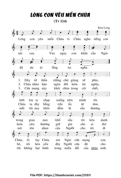 Lòng con yêu mến Chúa - Lm. Kim Long - trang 1