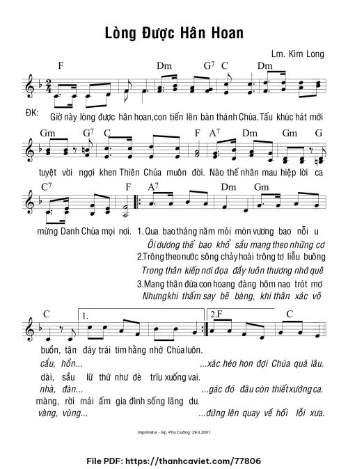 Lòng được hân hoan - Lm. Kim Long - trang 1