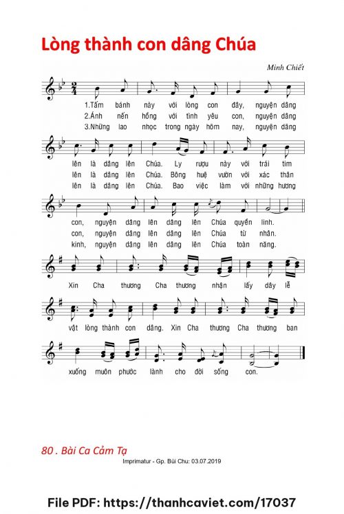 Lòng thành con dâng Chúa - Lm. Minh Chiết - trang 1