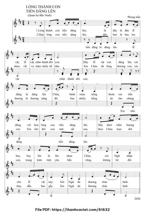 Lòng thành con tiến dâng lên - Lm. Phong Trần - trang 1