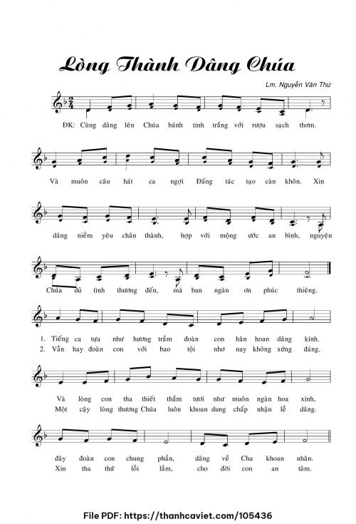 Lòng thành dâng Chúa - Lm. Nguyễn Văn Thư - trang 1