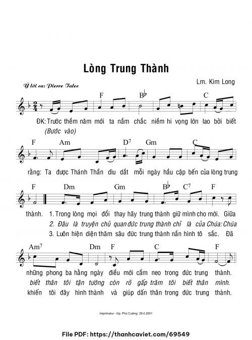 Lòng trung thành - Lm. Kim Long - trang 1