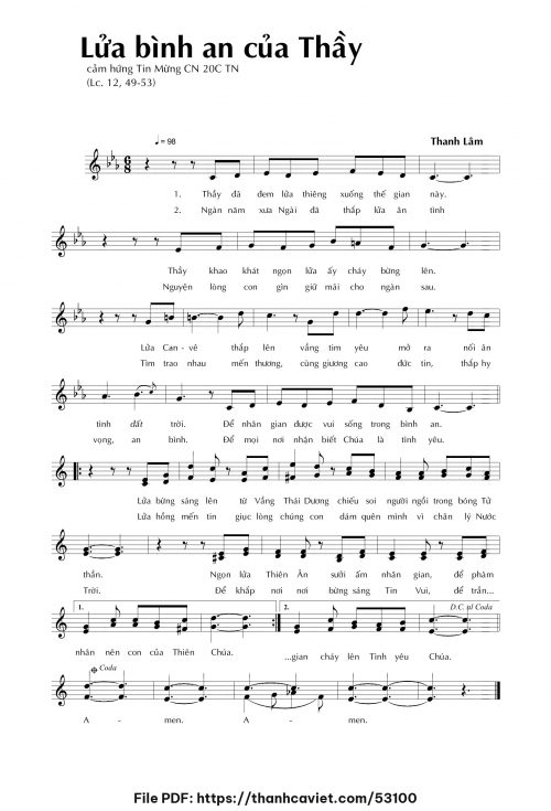 Lửa bình an của Thầy - Thanh Lâm (Song Mộc) - trang 1
