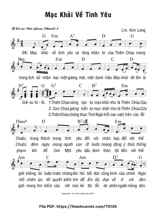 Mạc khải về tình yêu - Lm. Kim Long - trang 1