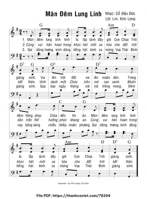 Màn đêm lung linh - Lm. Kim Long (Nhạc Ngoại, lời Việt) - trang 1