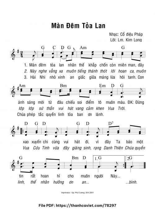 Màn đêm tỏa lan - Lm. Kim Long (Nhạc Ngoại, lời Việt) - trang 1