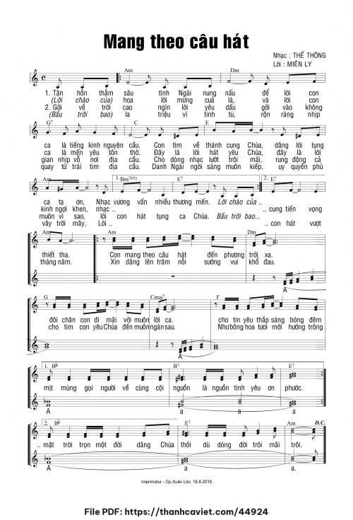 Mang theo câu hát - Thế Thông - Lời: Miên Ly - trang 1