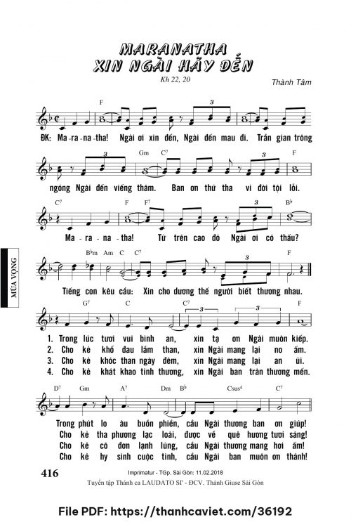 Maranatha Xin Ngài hãy đến - Lm. Thành Tâm - trang 1