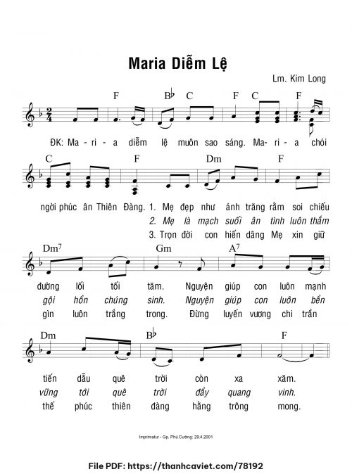 Maria diễm lệ - Lm. Kim Long - trang 1
