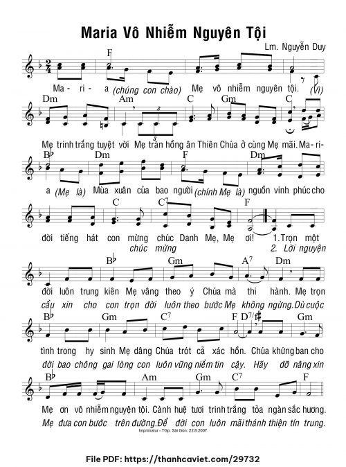 Maria Vô nhiễm nguyên tội - Lm. Nguyễn Duy - trang 1