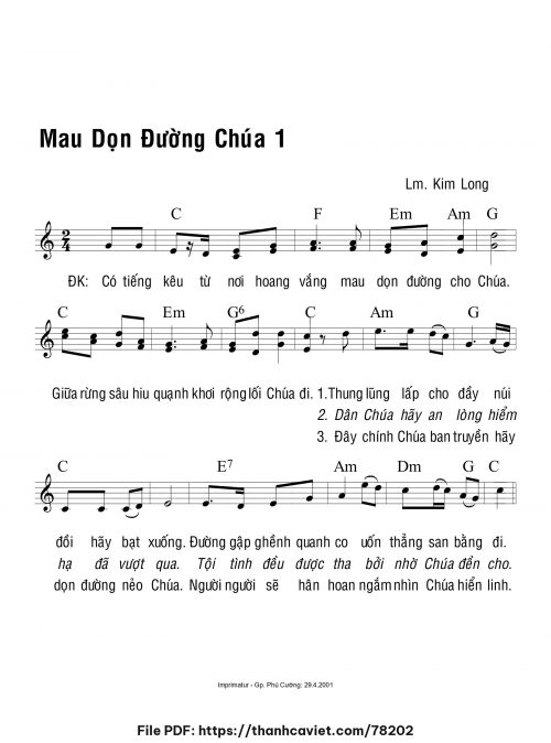 Mau dọn đường Chúa 1 - Lm. Kim Long - trang 1