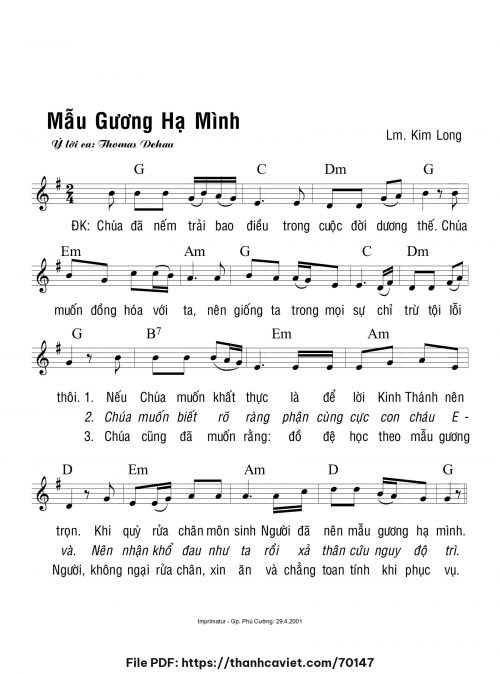 Mẫu gương hạ mình - Lm. Kim Long - trang 1