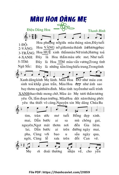 Màu hoa dâng Mẹ - Lm. Thanh Bình - trang 1