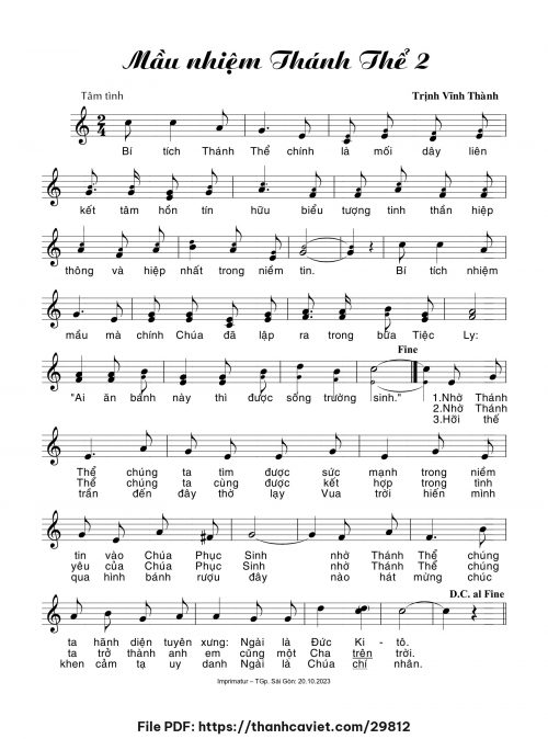 Mầu Nhiệm Thánh Thể 2 - Trịnh Vĩnh Thành - trang 1
