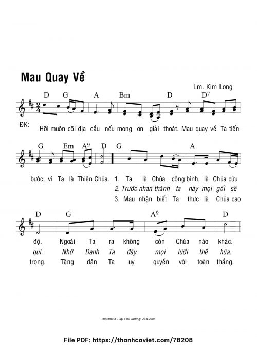Mau quay về - Lm. Kim Long - trang 1