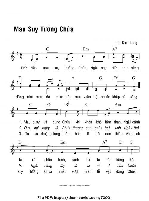 Mau suy tưởng Chúa - Lm. Kim Long - trang 1