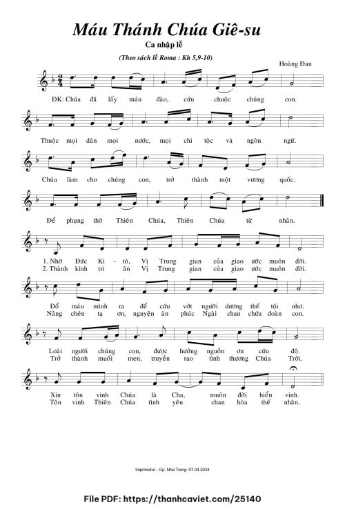 Máu Thánh Chúa Giêsu - Hoàng Đan - trang 1