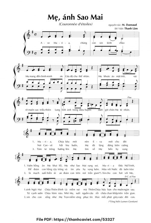 Mẹ, Ánh sao mai - Thanh Lâm (Song Mộc) [Nhạc Ngoại, lời Việt] - trang 1