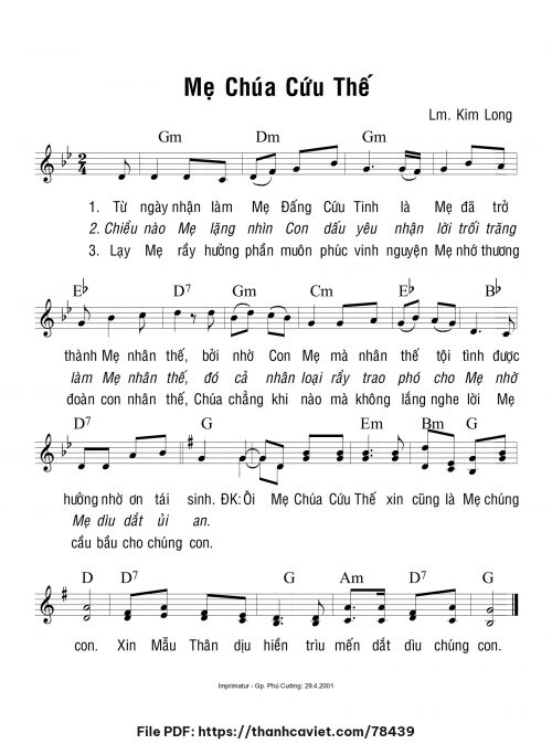 Mẹ Chúa Cứu Thế - Lm. Kim Long - trang 1