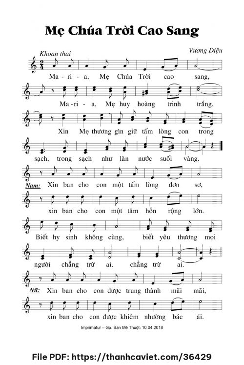 Mẹ Chúa Trời cao sang - Lm. Vương Diệu - trang 1