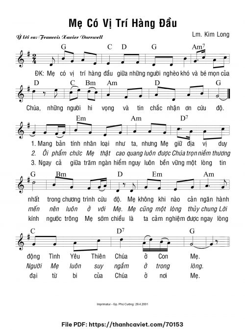 Mẹ có vị trí hàng đầu - Lm. Kim Long - trang 1