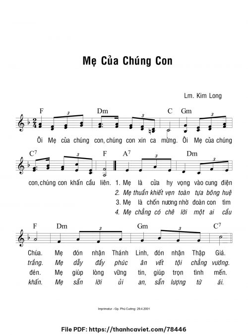 Mẹ của chúng con - Lm. Kim Long - trang 1