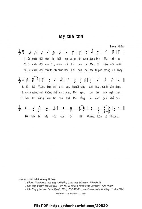 Mẹ của con - Lm. Trọng Khẩn - trang 1