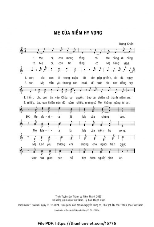 Mẹ của niềm hy vọng - Lm. Trọng Khẩn - trang 1