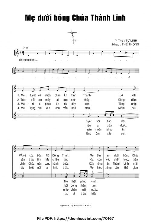 Mẹ dưới bóng Chúa Thánh Linh - Thế Thông - Ý thơ: Từ Linh - trang 1