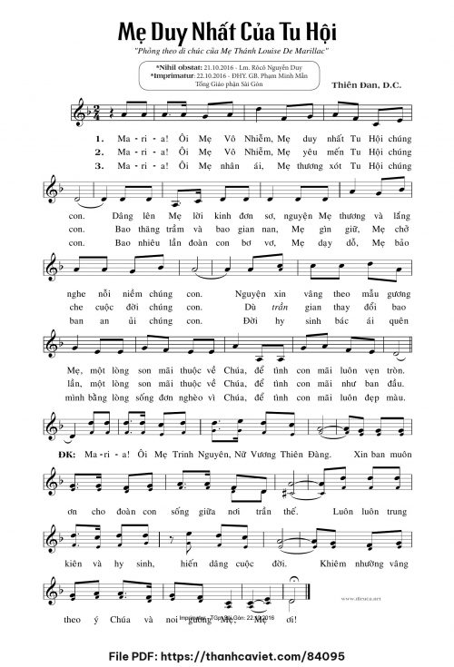 Mẹ duy nhất của Tu Hội - Sr. Thiên Đan, D.C. - trang 1