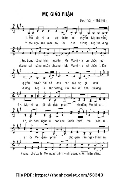 Mẹ Giáo phận - Lm. Bạch Vân - Thể Hiện - trang 1