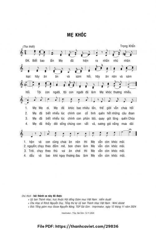 Mẹ khóc - Lm. Trọng Khẩn - trang 1
