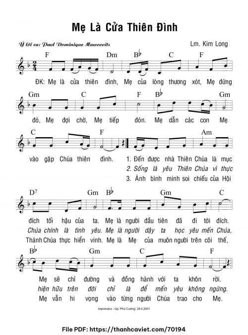 Mẹ là cửa Thiên Đình - Lm. Kim Long - trang 1