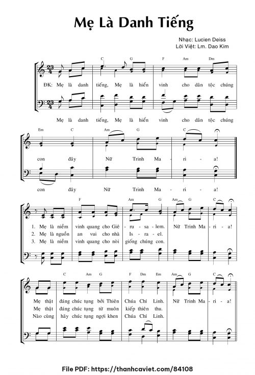 Mẹ là danh tiếng - Lm. Dao Kim (Nhạc Ngoại, lời Việt) - trang 1