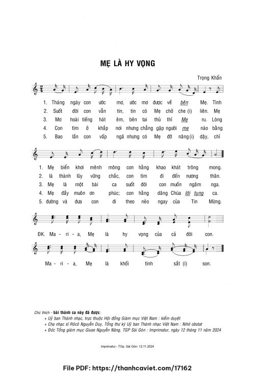 Mẹ là hy vọng - Lm. Trọng Khẩn - trang 1