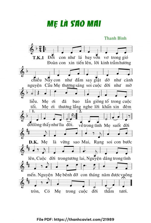 Mẹ là sao mai - Lm. Thanh Bình - trang 1