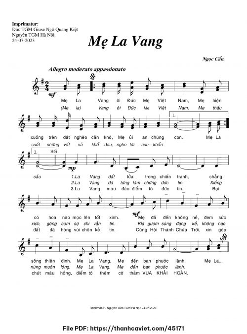 Mẹ La Vang - Ngọc Cẩn - trang 1