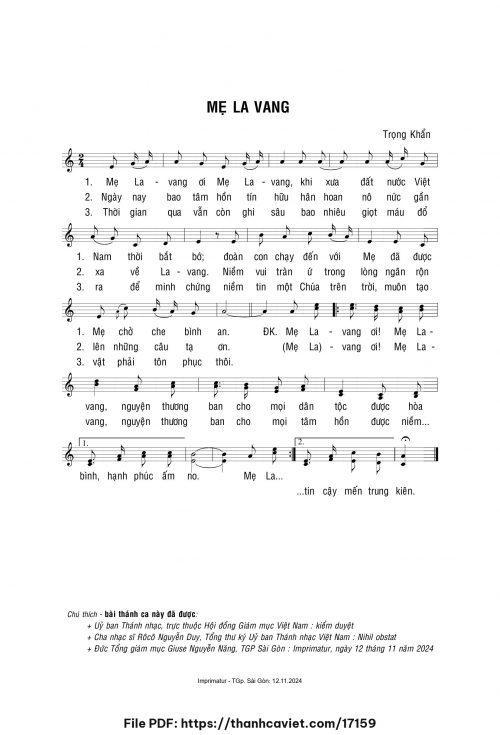 Mẹ La Vang - Lm. Trọng Khẩn - trang 1